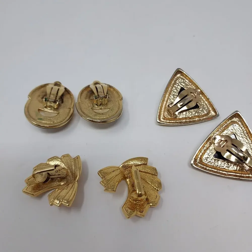 Vintage Clip On Earrings Lot 3 Pairs Enamel and Acrylic incl 1 Signed Richelieu